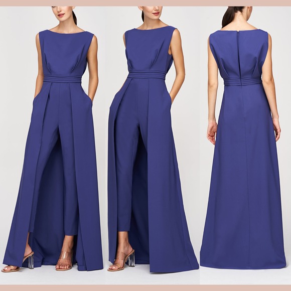 Kay Unger Pants - NEW $328 Kay Unger [ 12‎ ] Demi Walk Thru Jumpsuit in Cobalt Blue #J2072